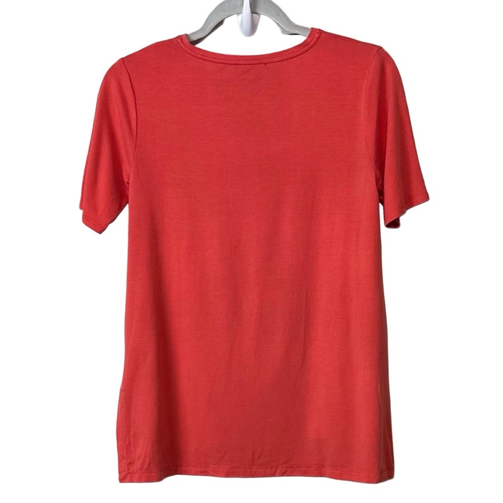 Eileen Fisher Tencel Lyocell V-Neck Short Sleeve Tee‎ Coral Red Womens XXS